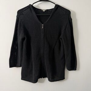 J. Jill Size XS Knit Hooded Sweater Three-Quarter Sleeve Full Zipper Black Used